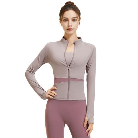 Women's Workout Jacket Full Zip Up Cropped Yoga Jacket Long Sleeve Slim Fit Athletic Top