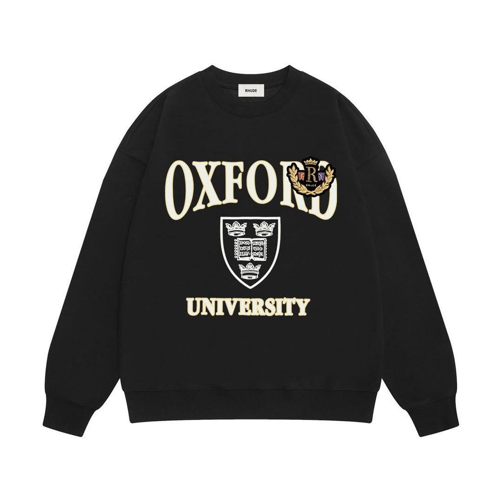 New Men's RHUDE Letter Print Loose Terry Round Neck Hoodie