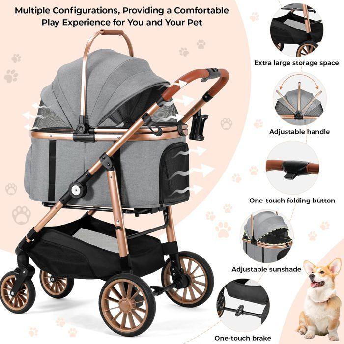 Hunde-Katzen-Kinderwagen 4-in-1 faltbar bis 25 kg, gefederte 360°-Räder, Haustiertransport, komfortabler Allround-Kinderwagen