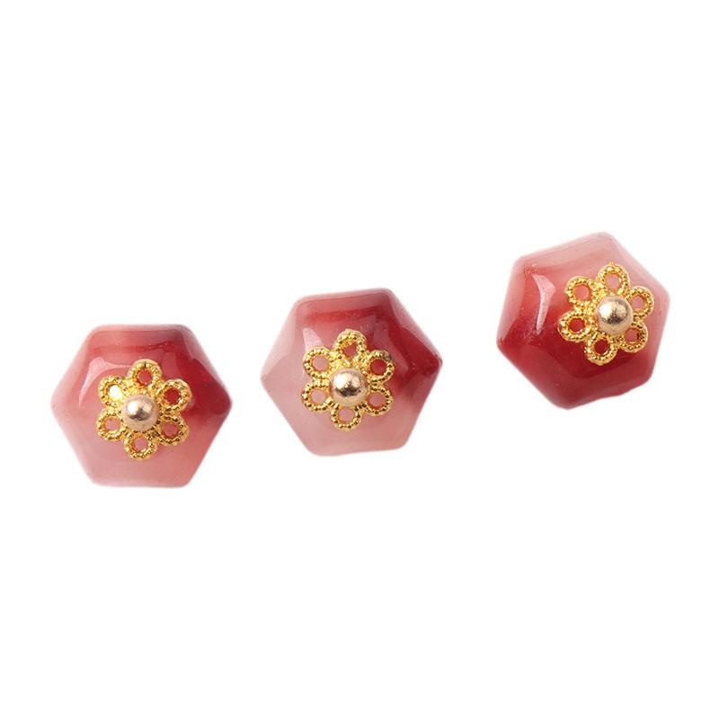 5pcs Flower Tray Jade Hexagonal Bead Button Chinese Tang Style Hanfu Button Shirt Cardigan Sweater Lantern Bead Button