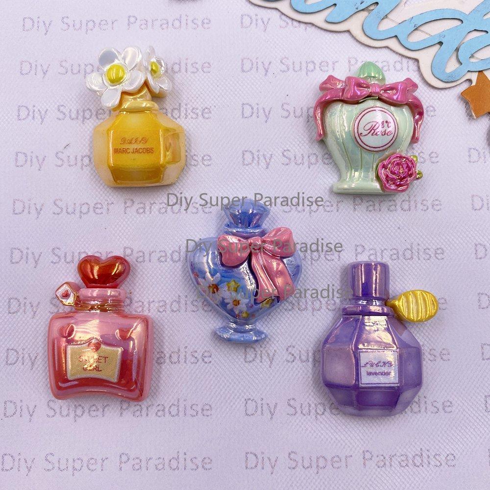 8 piezas de resina Kawaii coloridas botellas de perfume con forma de flor para álbumes de recortes, figuras de piedra con parte posterior plana, manualidades de decoración del hogar, accesorios de joyería