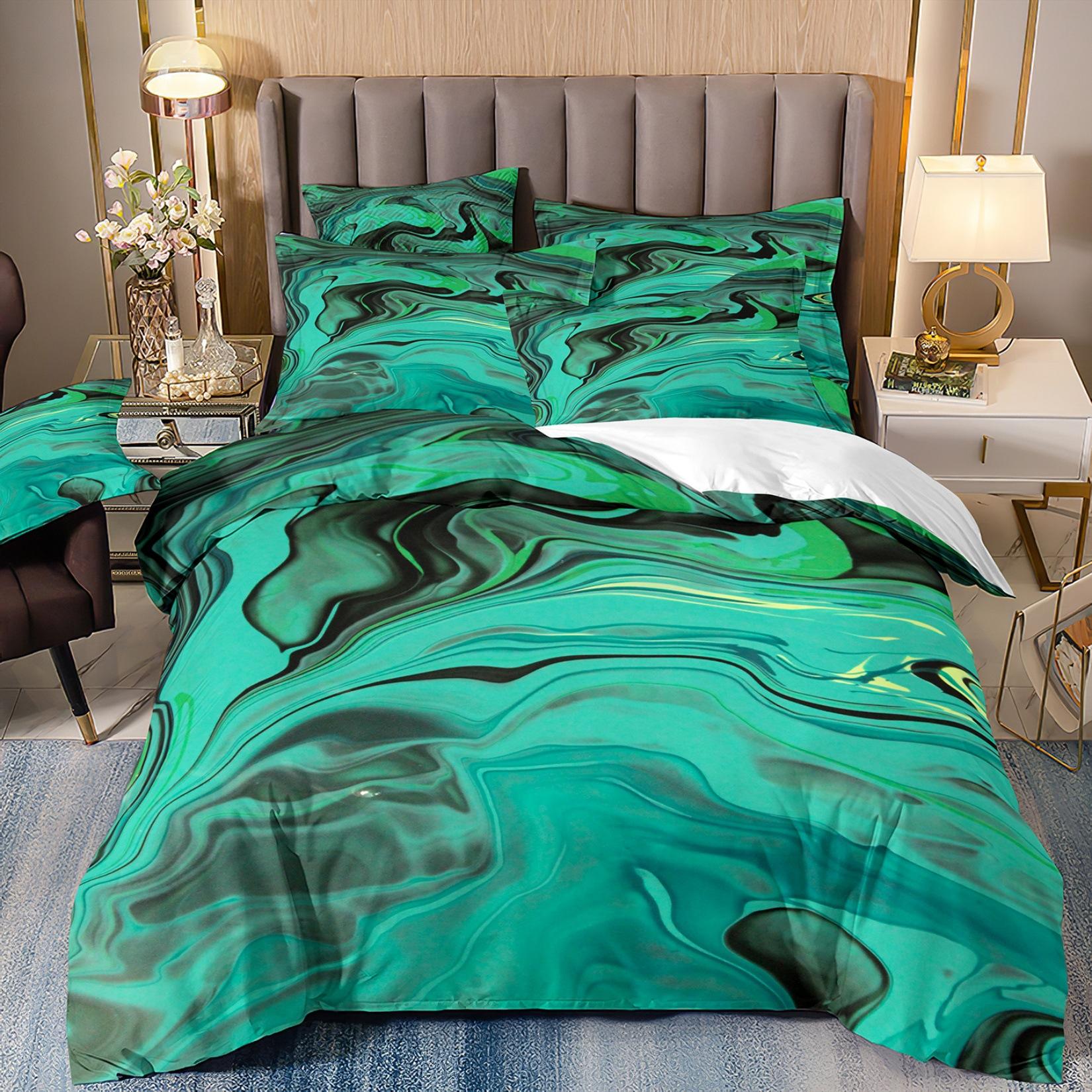 

Green Gradual Change Color Marble Texture Duvet Cover Pillow 3D Digital Printing Three-Piece Bedding cover 70 * 133 and 50 * 75 * 1