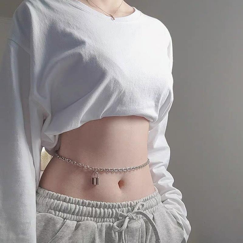 European and American Style Ins Lock Pendant Waist Chain for Women Adjustable Hot Girl Body Chain Punk Hip-hop Pants Chain Waist Decoration