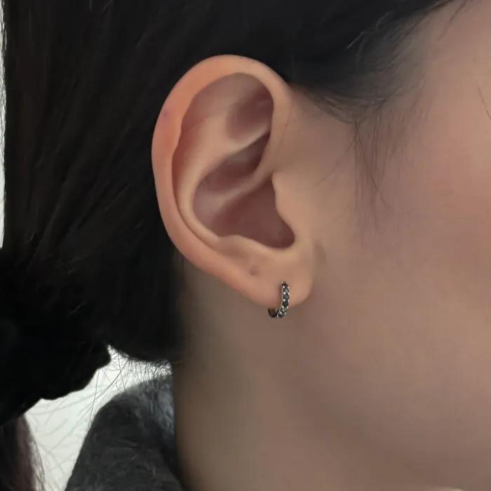 925 Black Pave Mini Round Hoop Earrings