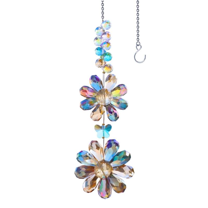 

Artistic Crystal Flower Sun Catcher With Two Flowers Sun Beads Pendant For Mesmerizing Home Decoration