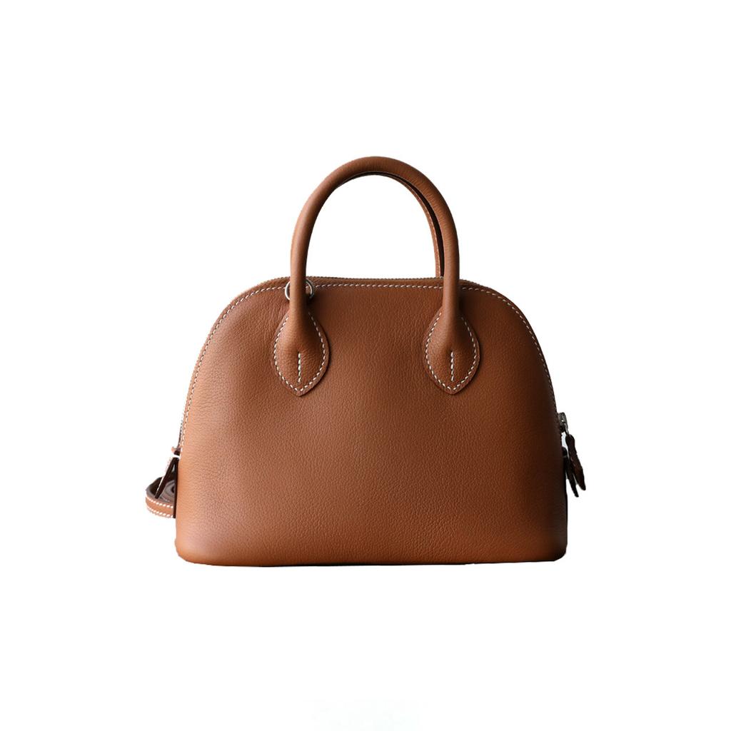First Layer Cowhide Handheld Women's Bag, High-end Niche Design, Shell Bag, Simple and Versatile Mini Messenger Bowling Bag