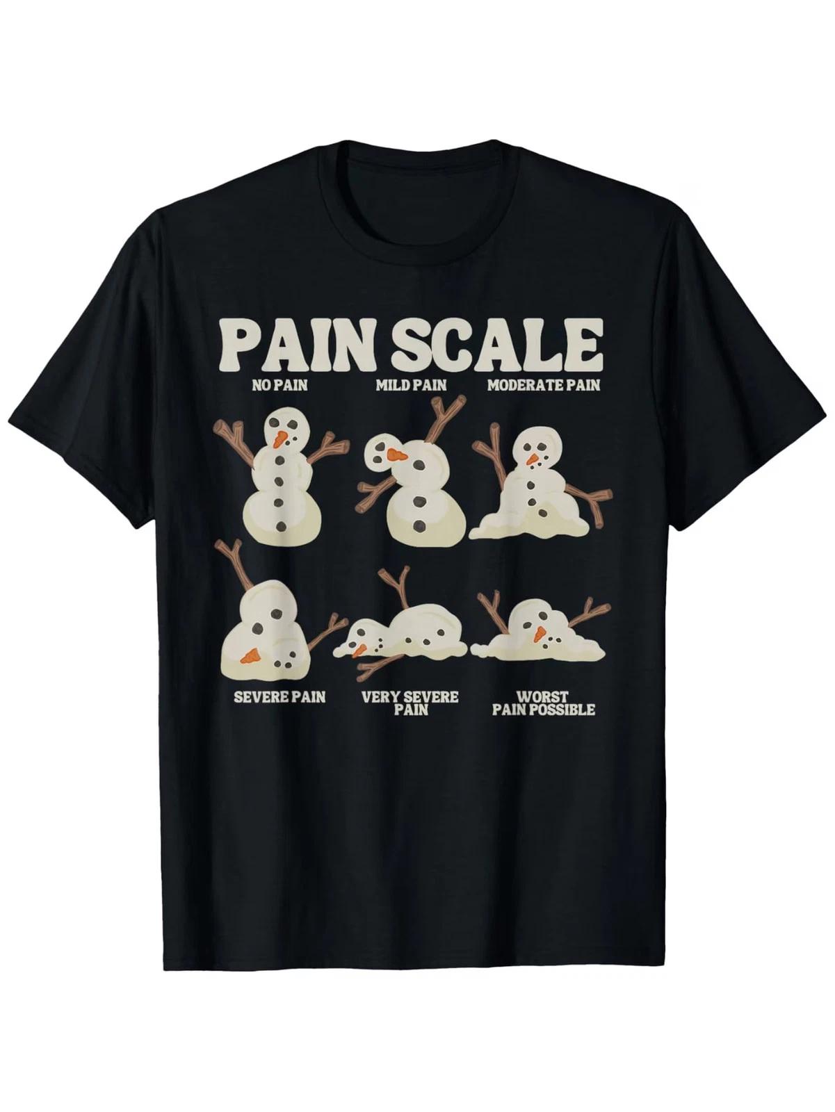 Funny Pain Scale Snowman Nurse Christmas T-Shirt - 100% Cotton Short Sleeve Humo XXXXL