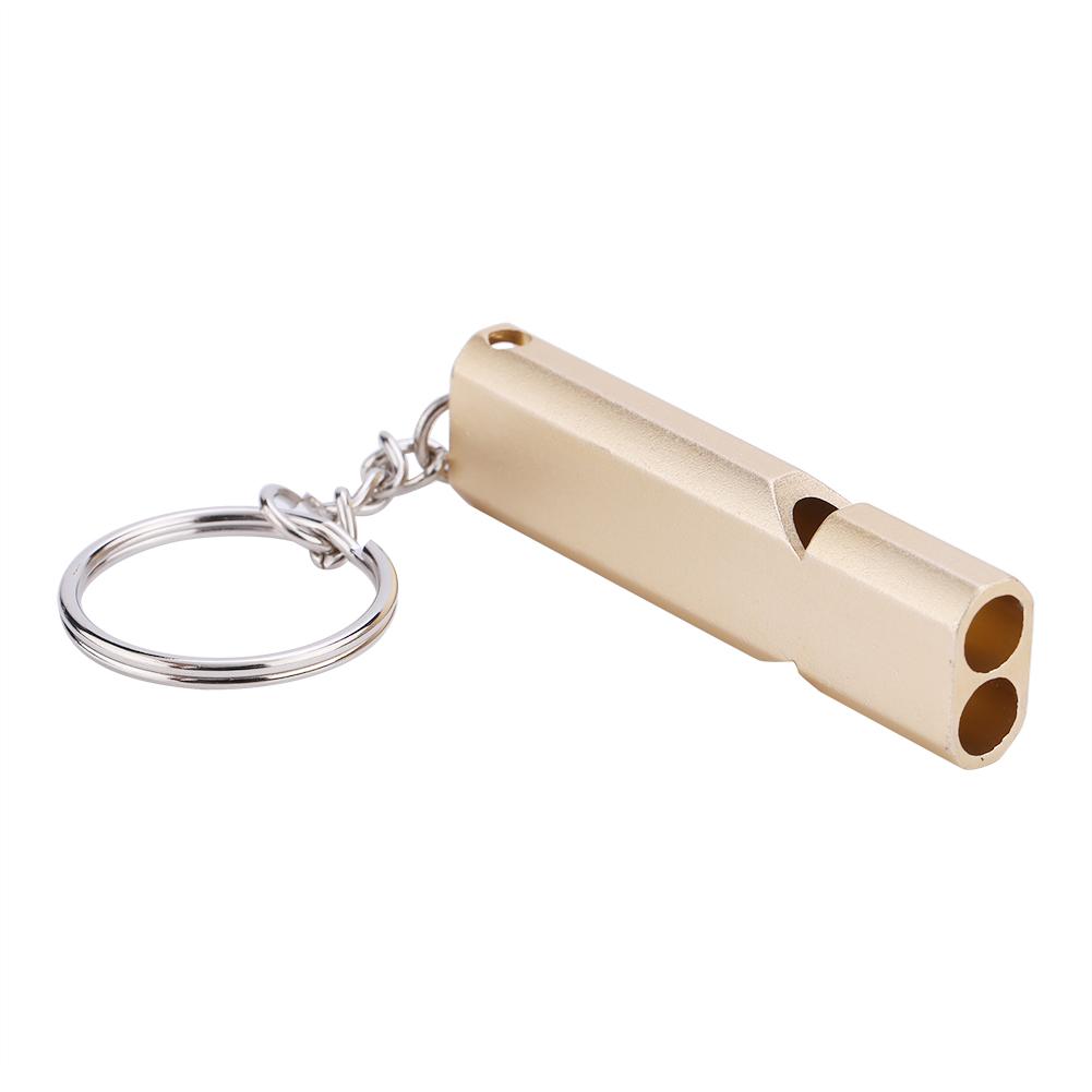 Portable High Frequency Loud Double Hole Emergency Whistle with Keychain (golden)