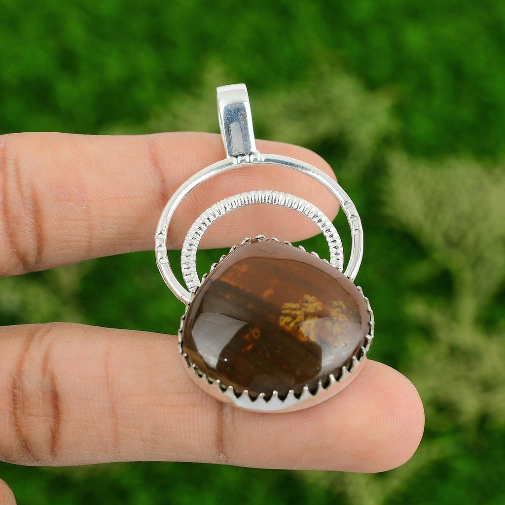 Daughters Day Deal 925 Sterling Silver Red Snakeskin Jasper Stone Sister Pendant