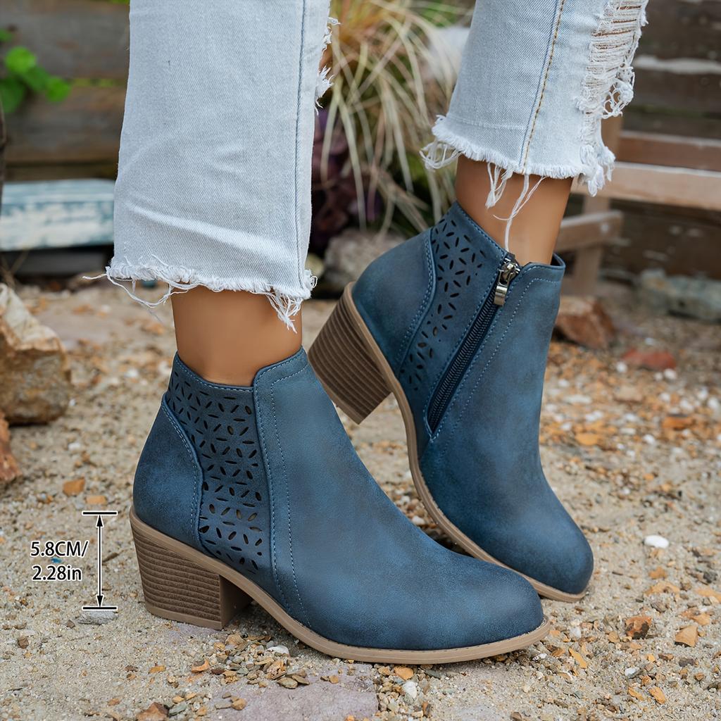 Women'S Chunky Heel Ankle Boots with Zipper Closure - Pointed Toe Synthetic Cover Casual Boots, Breathable Fabric Lining & TPR Sole for All-Day