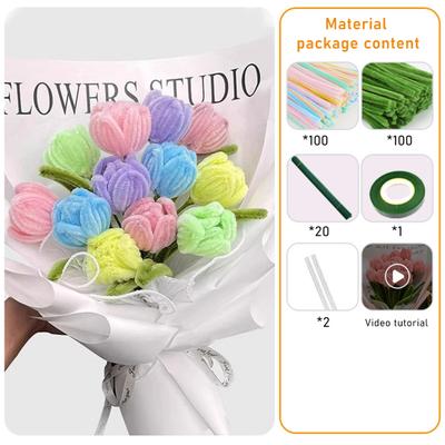 200 Pcs Pipe Cleaners Craft DIY Pipe Cleaner Flower Making Kit Colored Chenille Stems Bulk with Floral Wires Gardening Tape for Art Craft Supplies