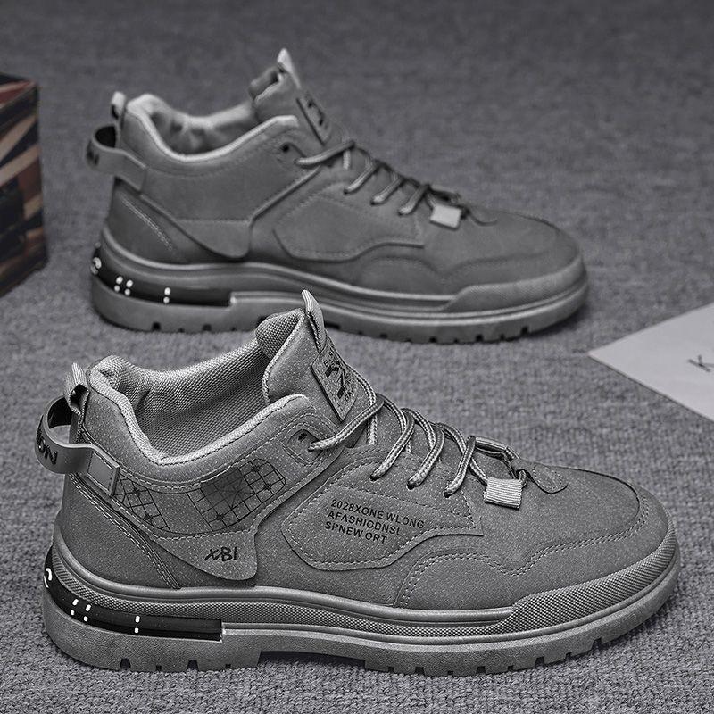 Fashion Men's High Top Work Boots Anti-Slip Wear-Resistant Platform Sole Height Increasing Outdoor Hiking Shoes Comfortable Autumn New