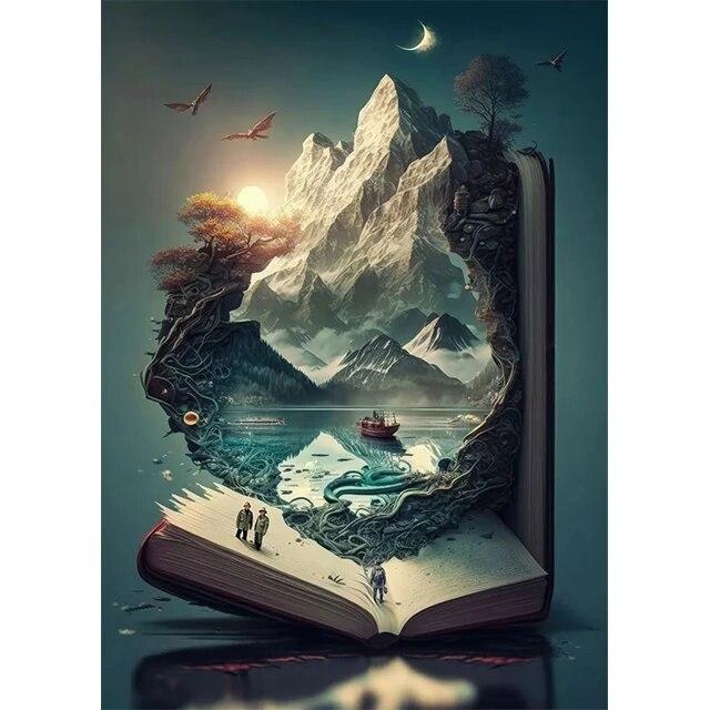 Abstract Fantasy Adventure In A Book Prints Poster Canvas Painting Modern Wall Art Pictures For Living Room Bedroom Home Decor No Frame