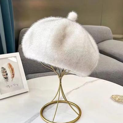 Neue Mütze aus Nerzhaarimitat, modische Baskenmütze für Damen mit verdickter warmer Mütze, winddichter Ohrenschutz, achteckige Mütze