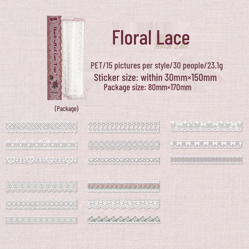 Yi Niao Handmade Retro Lace Sticker Pack: 6 Styles for Journaling & Collage Decoration