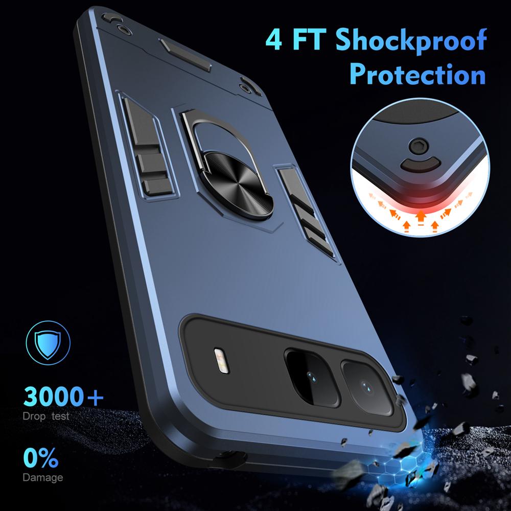KEYSION Shockproof Armor Case for Infinix Hot 60i 5G Soft Silicone+PC Metal Ring Stand Phone Back Cover for Infinix Hot 60i 5G
