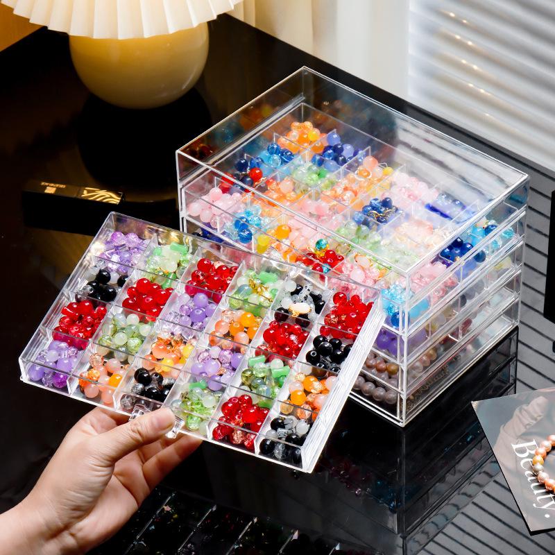 Large Multi-Layer Transparent Compartment Glass Bead Jewelry Storage Box