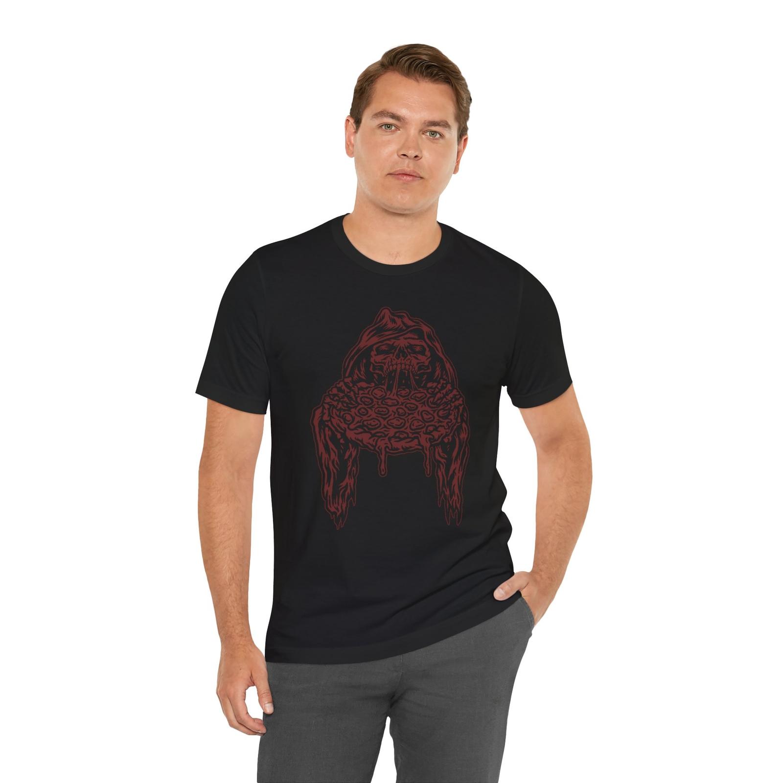 Grim Reaper Death Skeleton Eating Pizza Funny Horror Goth T-Shirt S