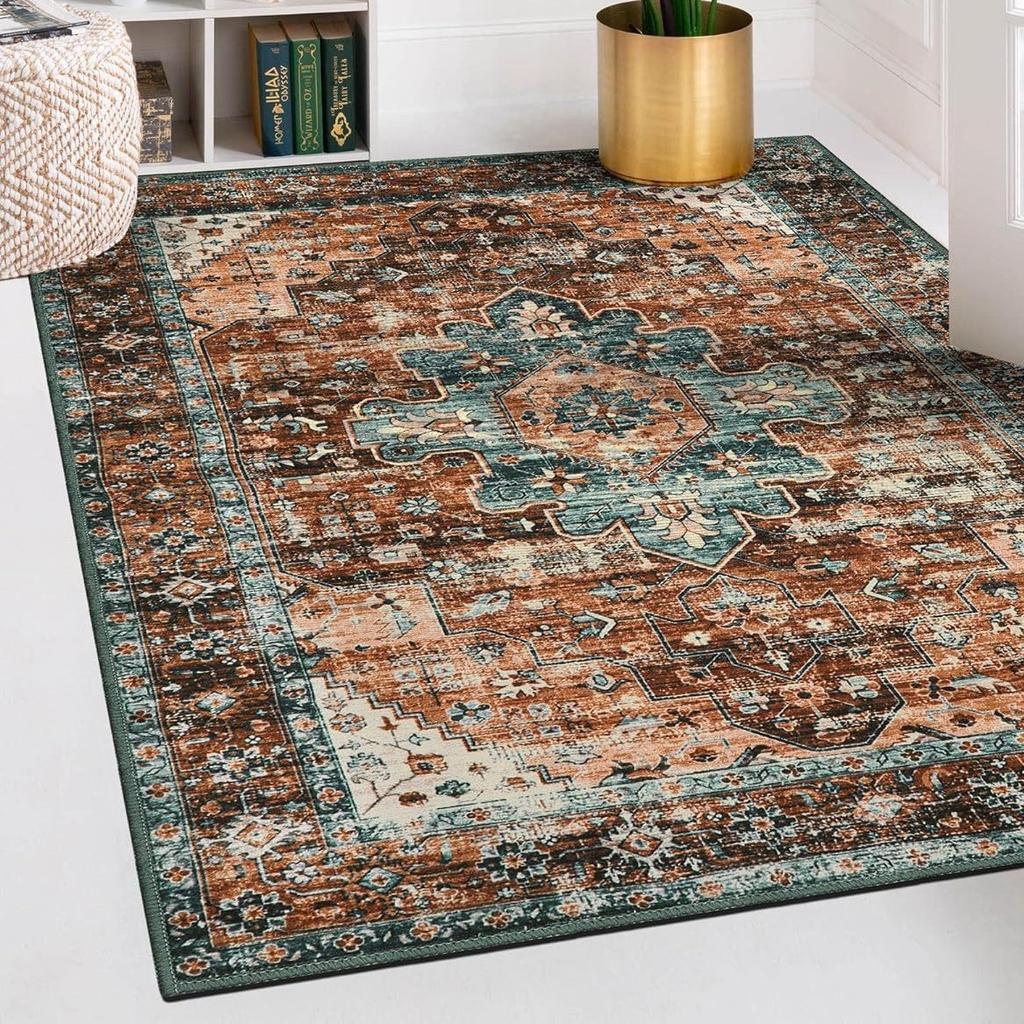 Vintage Medallion Small Rug with Non-Slip Backing Soft and Stain Resistant Non-Shedding Low Plush Floor Rug Pad