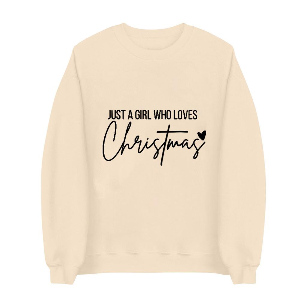 Women's Casual Loose Solid Color Christmas Letter Printed Round Neck Long Sleeved Sweatshirt