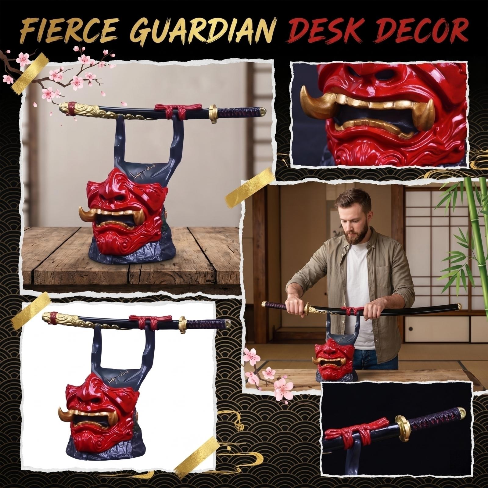 

Creative Tabletop Decorative Sculpture Japanese Samurai Mask with Sword Stand Unique Home Office Desk Ornament Art Piece one size красный