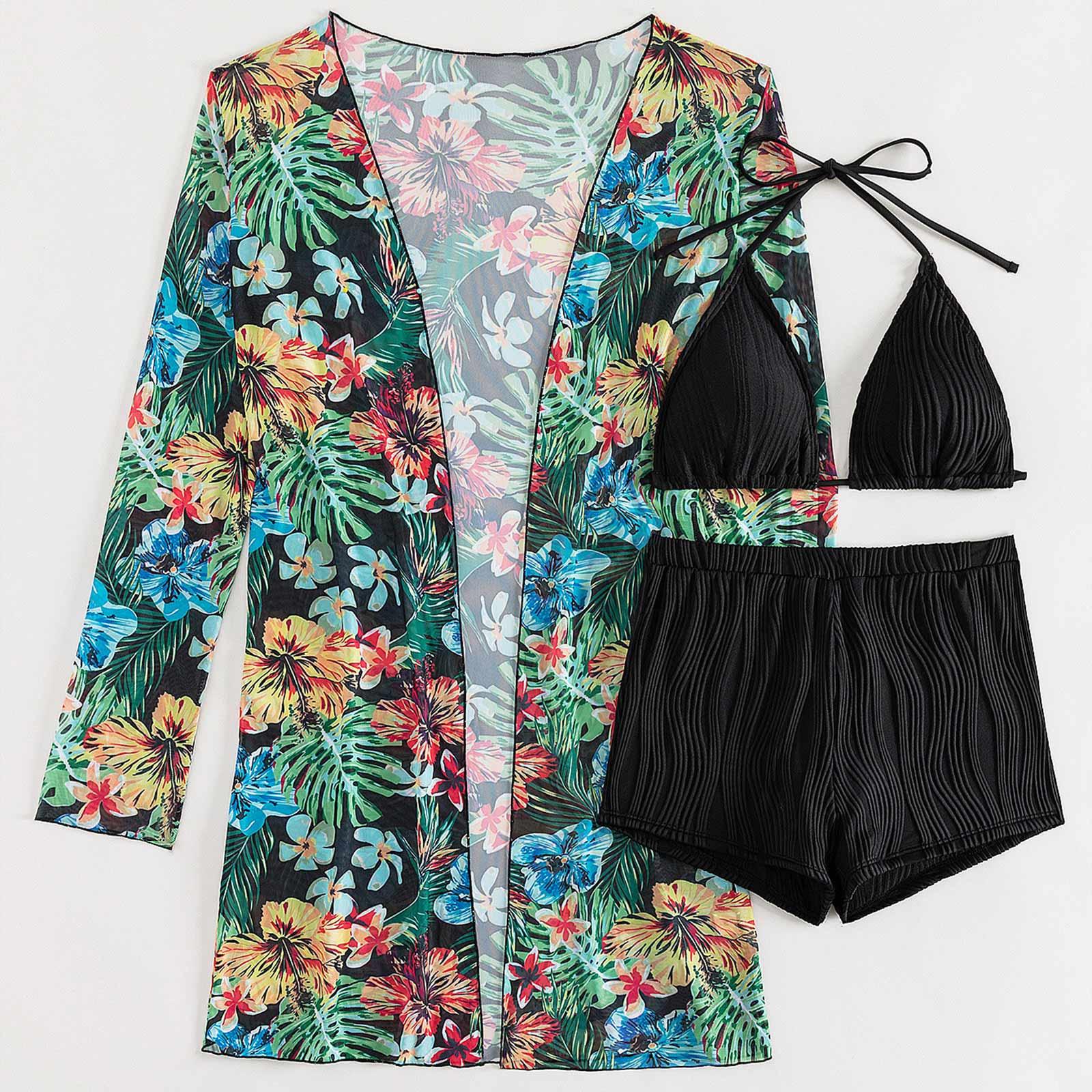 

Модная женская сексуальная пляжная одежда с принтом, купальник-бикини, разделенный купальник чёрный