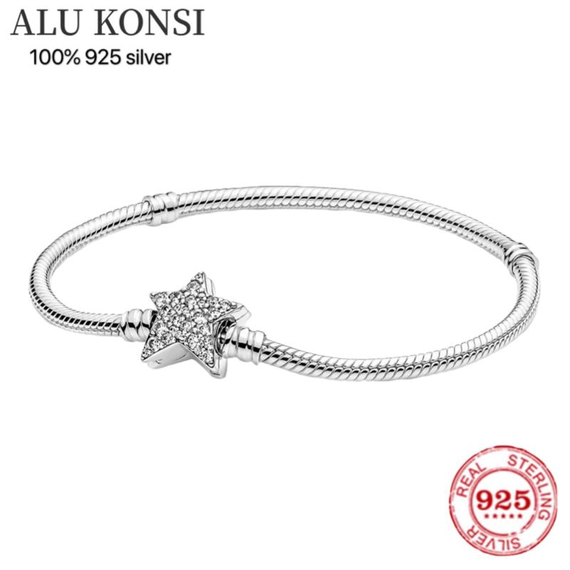 New Fit Original Real 925 Silver Authentic Pan Bracelet For Women Princess Star Couple Diy Fashion Wedding Jewelry
