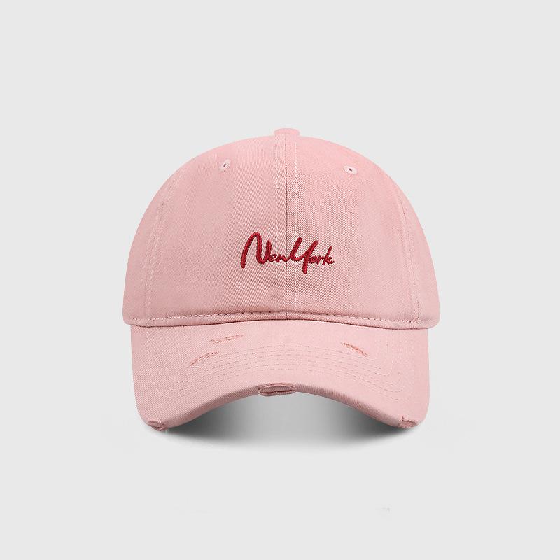 Ripped embroidery hat Female alphabet embroidery Baseball cap Big head circumference showing face Small peaked cap Wide brim Sun protection cap