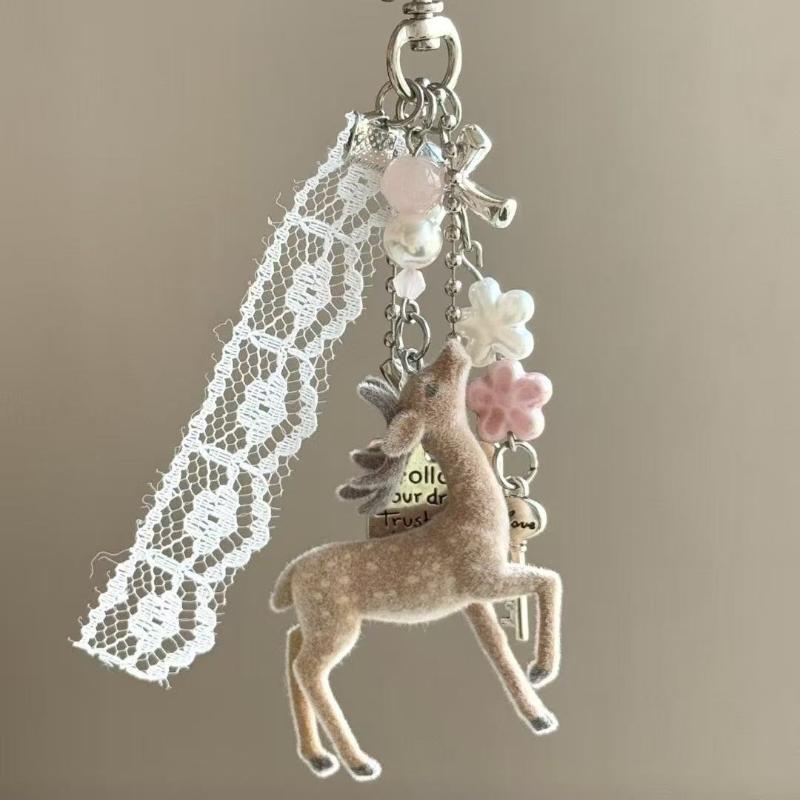 Versatile Portable Deer Keychain Handmade Phone Charms Korean Style Diy Bead Case