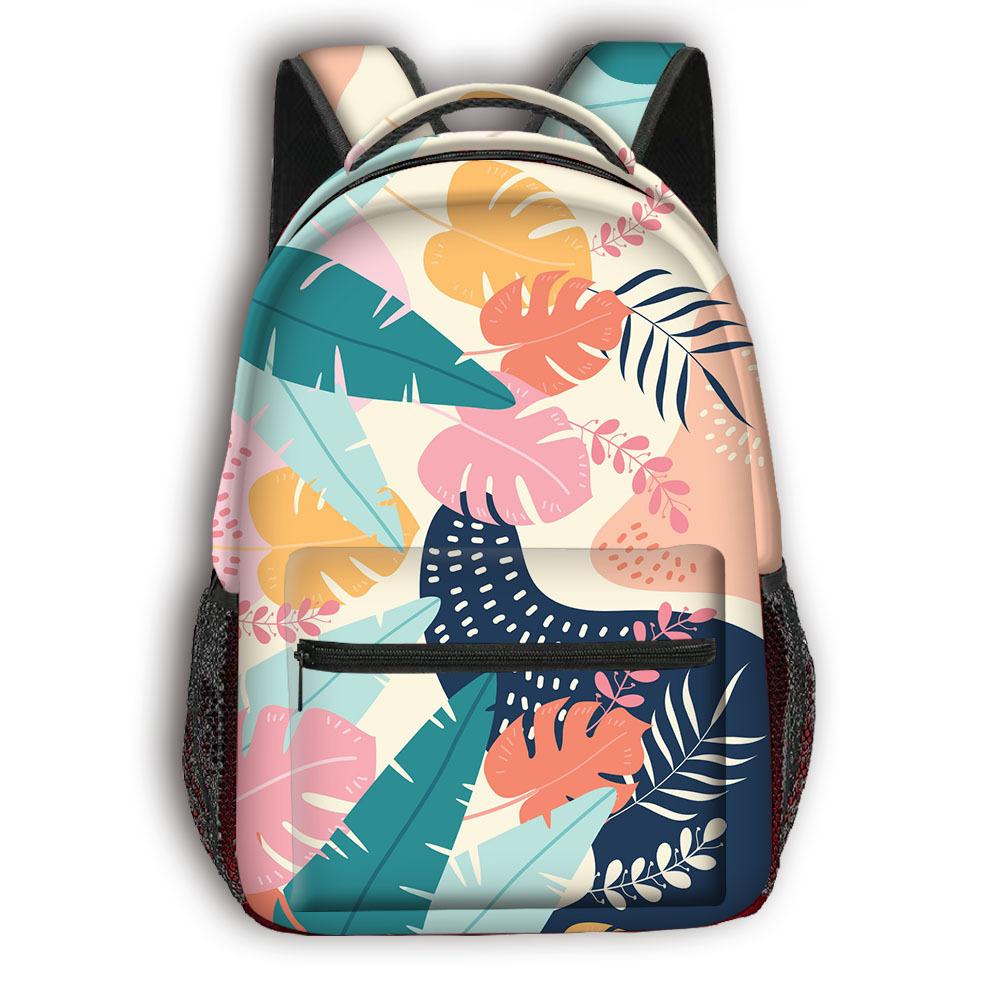 Cartoon Kpop Youthful School Bags Unisex Flowers Leaves Travel Bags 3D Print Oxford Waterproof Notebook Shoulder Backpacks