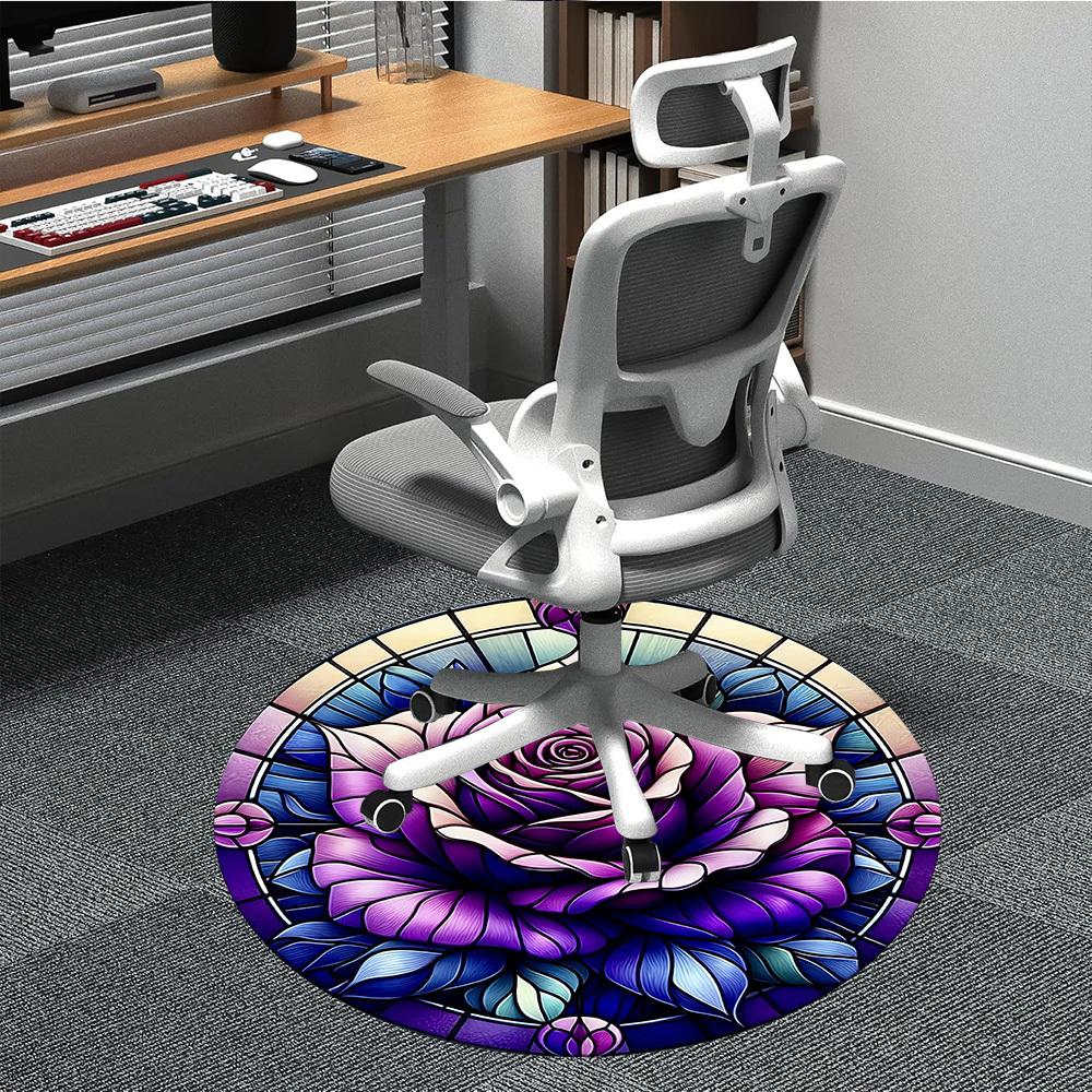 

1PC Floral Art Office Round Rug, Non slip, Soft and Durable Office Rug for Interior Decoration, Perfect for Office 80cm