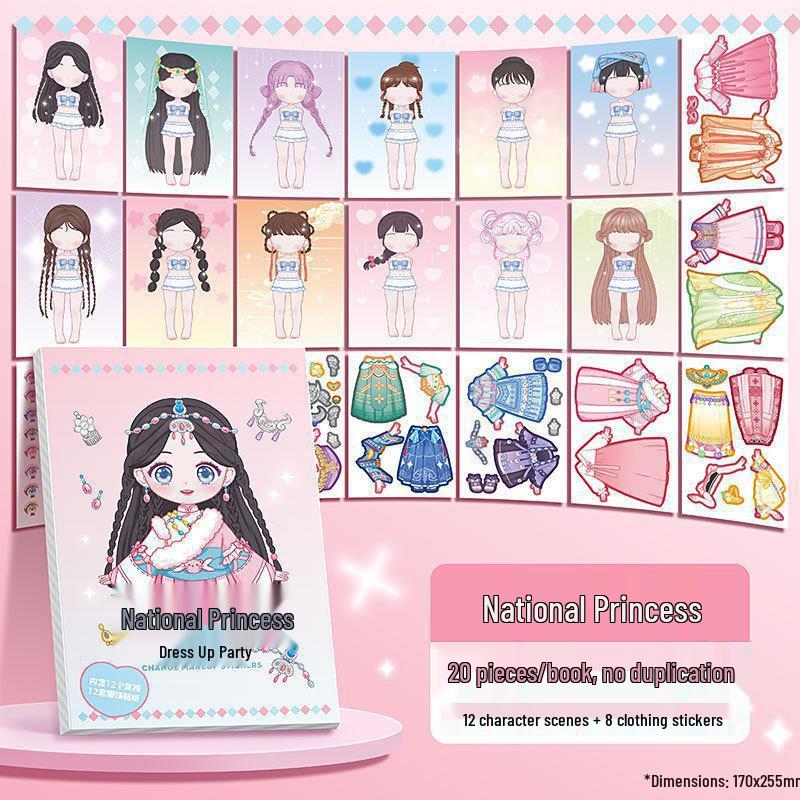 Princess Dress-Up Party Stickers for Girls - Kaba Bear Cute Cartoon Notebook Collection