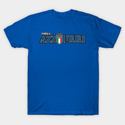 Men Black Print T-shirt Forza Azzurri No-Cut Heat Transfer Print Cotton Tshirt