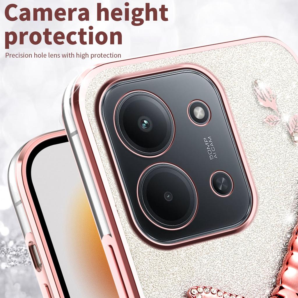 For Xiaomi Redmi 15C 4G (Global) (171mm)/Poco C85 4G (171mm) Case Dragonfly Kickstand TPU Flowers Glitter Phone Cover