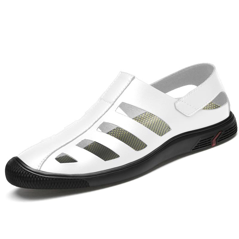 Fashion Casual Outdoor Sandals Split Leather Men Summer Vacation Beach Non-Slip Hollow Out Shoes Comfort Soft Sole Retro Style Sandals