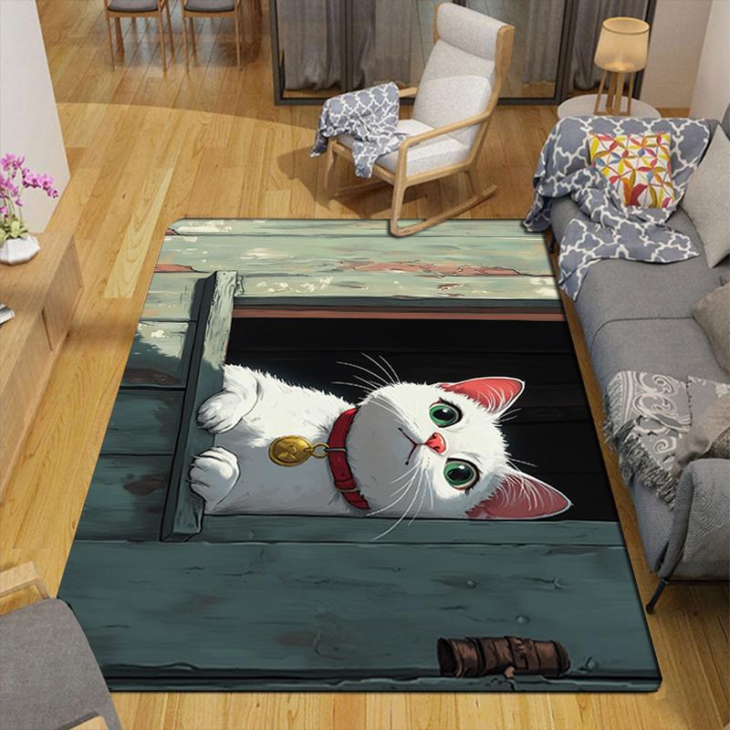 Little white cat pattern Rug Floor Mat for Living Room or Bedroom Soft and Comfortable Carpet a Gift for Birthday and Holiday.