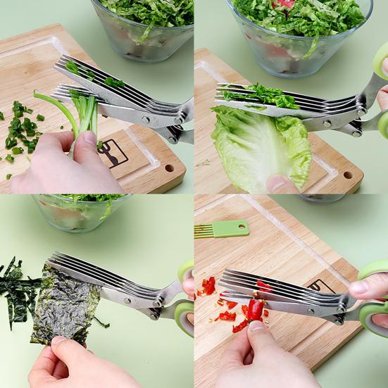 5 Stainless Steel Blades Herb Scissors Green Onion Scissors with Cleaning