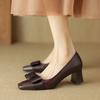 New low-top shallow single shoes casual high heels black square head one-pedal lazy shoes wear women's leather shoes in all seasons