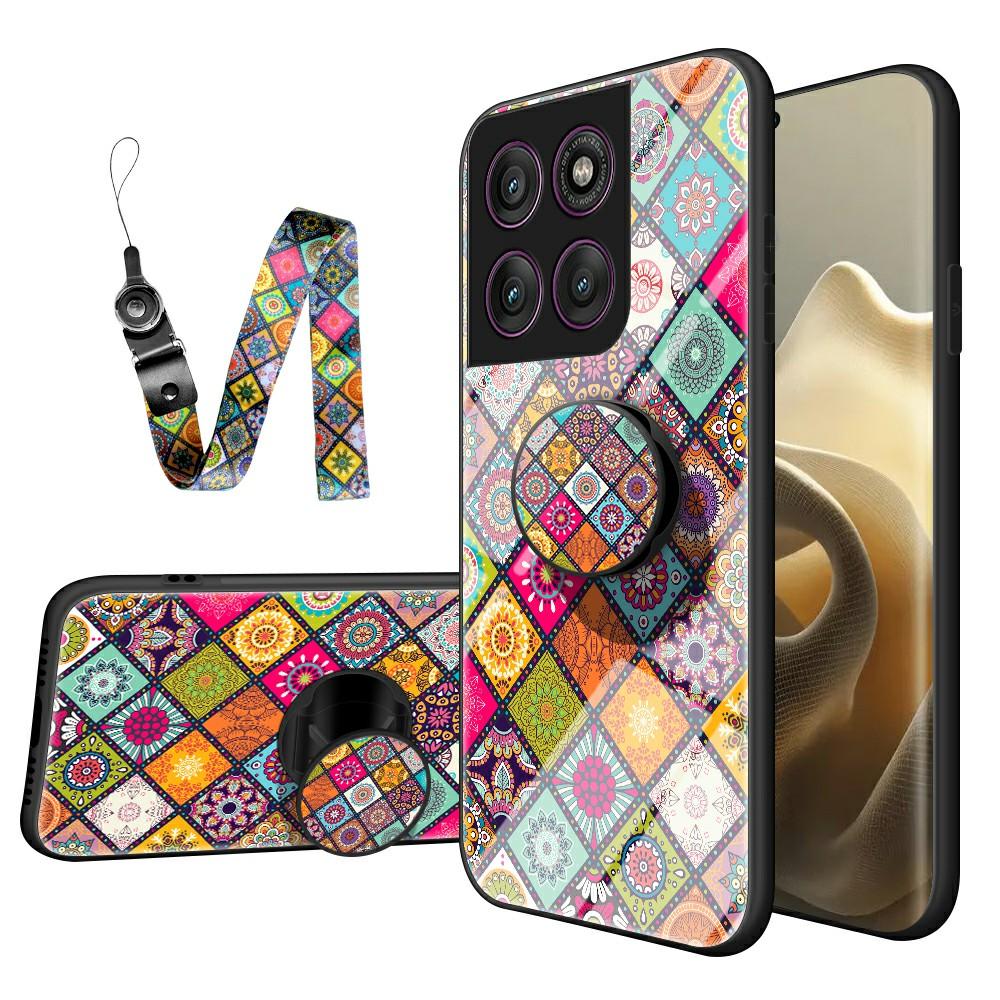 

For Motorola Edge 60 Pro 5G Case Kickstand Ethnic Pattern Tempered Glass Phone Cover with Strap Color Pattern