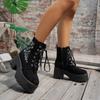 2025 Lace Up Women Boots Platform Buckle Strap Outdoor Shoes Women Thick Heel with Trend Zipper Ankle Boots Zapatos De Mujer