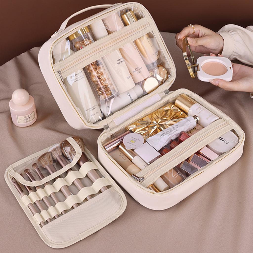 Three in One Makeup Bag For Women PU Leather Portable Organizer Bag Travel Cosmetic Brush Toiletries Storage Bags