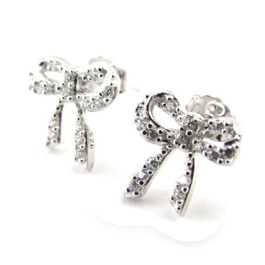 Les Trésors De Lily [J3117] - White 'Romantic Knot' Silver Earrings