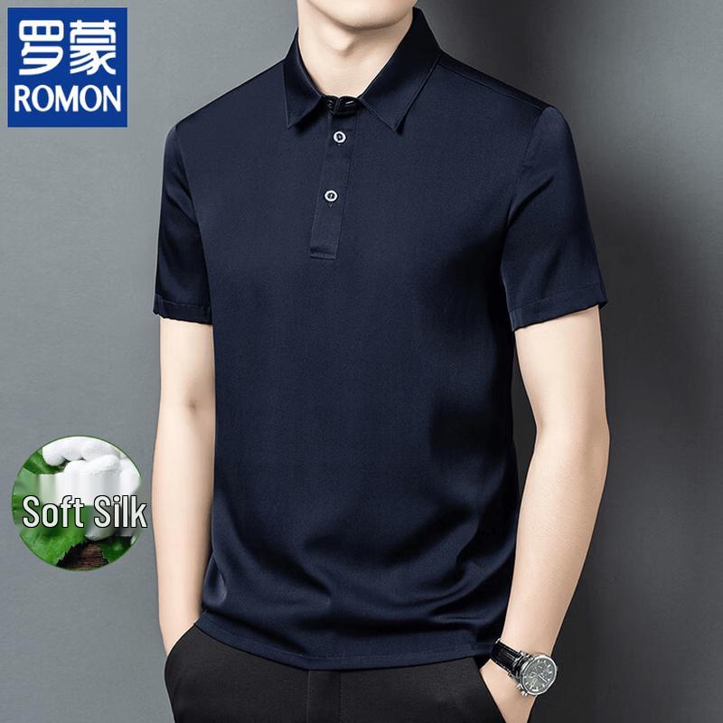 ROMON Men's Mulberry Silk Blend Cool-Touch Polo Shirt