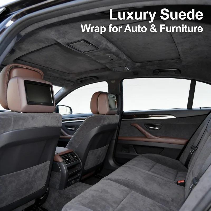 Starke Haftkraft Wildleder Stoff Selbstklebend Samt Umhüllung für Auto Innenraum A/B Säule Türverkleidung Sofa Flickreparatur Schwarzes Leder