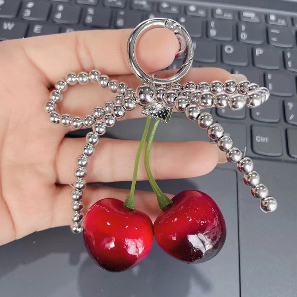 Cherry Bag Pendant Keychain Lace Bow Ribbon Phone Chain Hanging Pendant Backpack Decoration Bag Pendant Bowknot Imitation Pearl