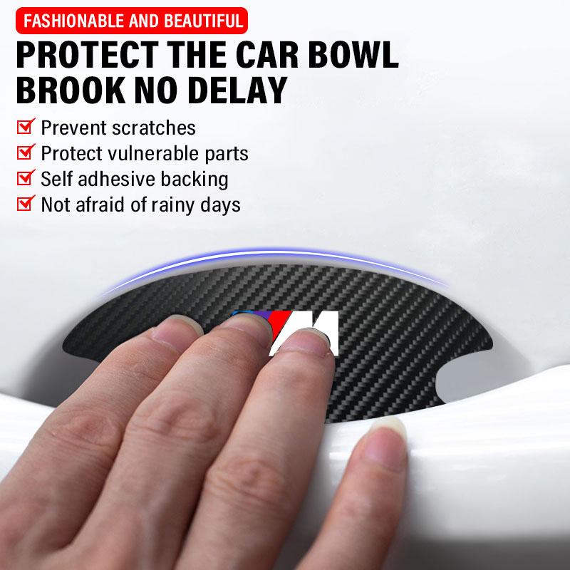 4PCS Car Door Handle Protection Sticker Emblem Car Decoration Styling For BMW M E34 E36 E60 E90 E46 E39 E70 F10 F20 F30 X5 X6 X1 M3 M5 M6 E71 F01 F02