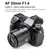 Viltrox 23mm Large Aperture Prime Noiseless Stepping HD Nano Multilayer Compact Metal Water 10 11 Elements X f1.4 Lens, STM, Motor, Coating, Body,