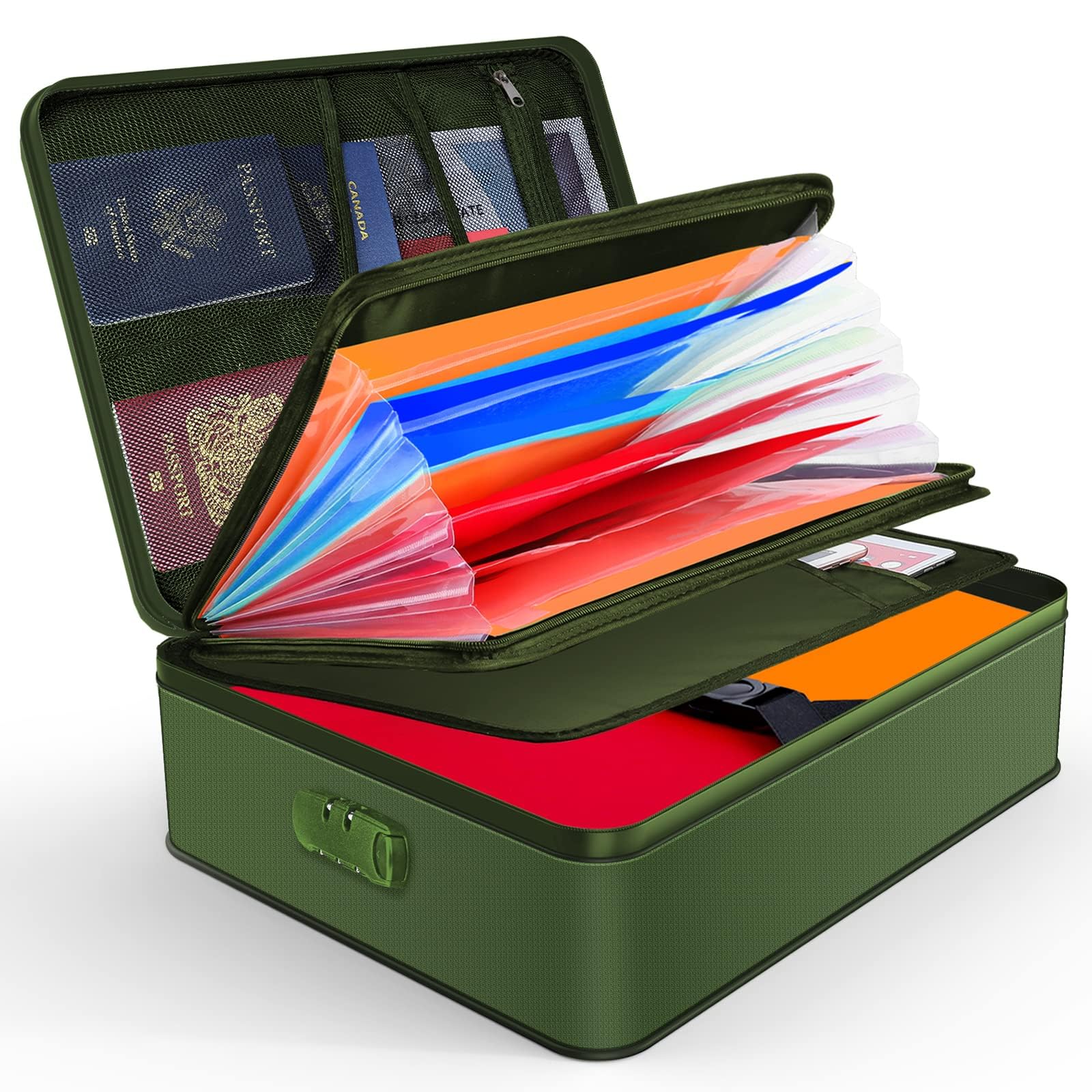 

JUNDUN Документ Огнеупорный Ящик для Документов с Огнеупорным Кейсом с Файлом Портативная Огнеупорная Сумка Коробка для Хранения Держатель для Документов и Зеленый Органайзер, зелёный