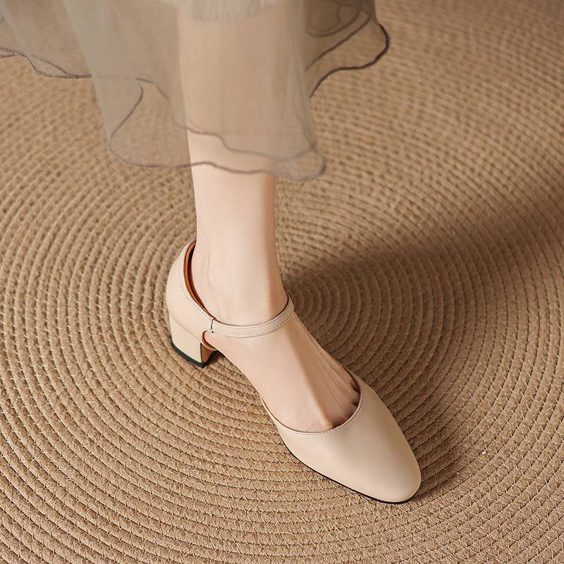 Krazing Pot Pelle Vera Punta Tonda Tacco Sottile Scarpe Estive Monocolore Taglia Grande 42 Cinturini con Fibbia Donna Scarpe Basse