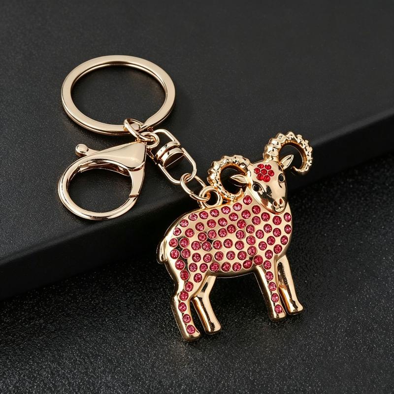 Golden Bighorn Sheep Rhinestone Inlaid Keychain Sturdy Clasp Lightweight Key Ring for Car Key Purse Bag Ornament
